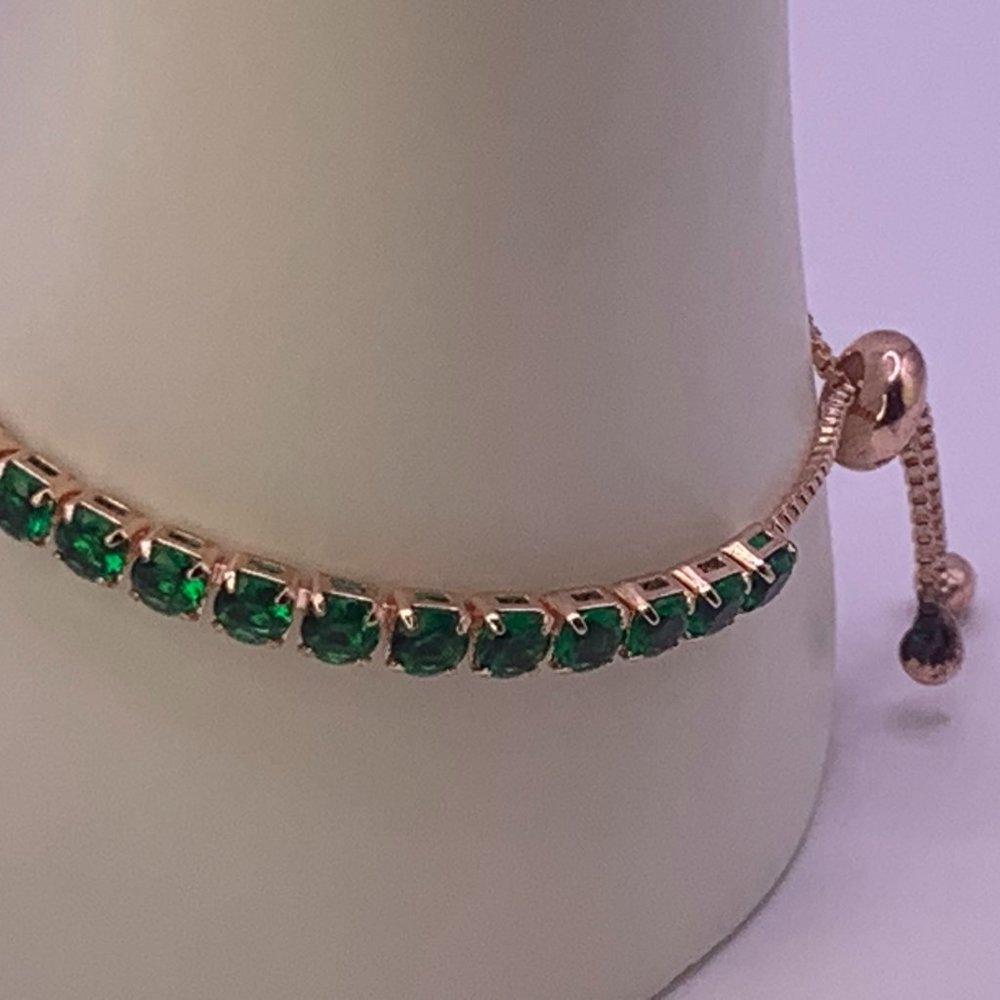 18 K Rose Gold Plated Tennis Bracelet Round 4mm Green Cubic Zirconia - Picture 3 of 4